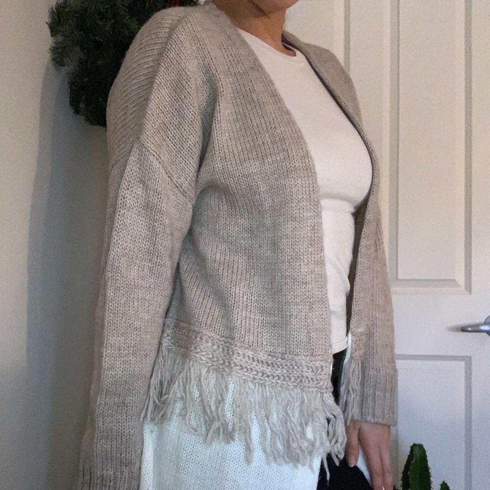 Tan and White Fringe Sweater